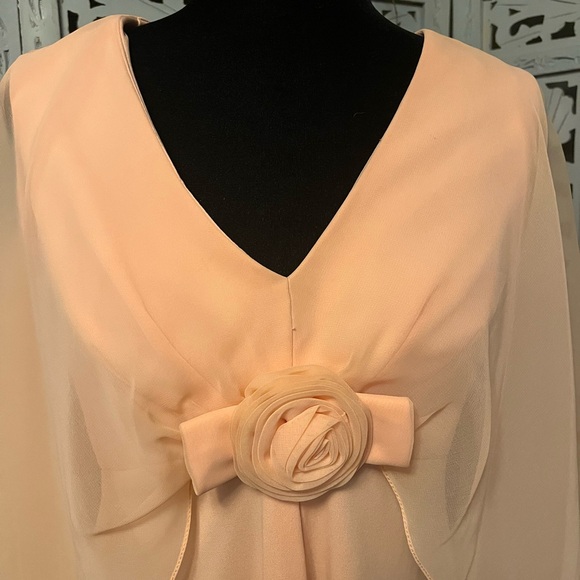 VINTAGE VOLUPTUOUS LIGHT PEACH SOFT ORANGE ANGEL FLUTTERY TOP MAXI DRESS - Picture 4 of 12